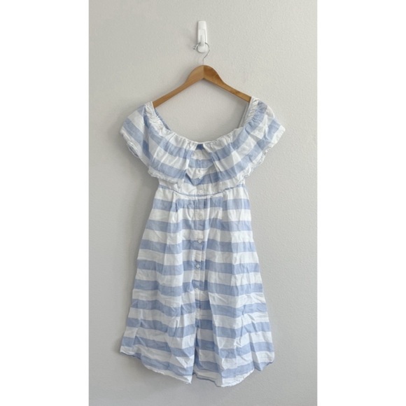 Lulus Off the Shoulder Transatlantic Voyage Blue Ivory Striped Midi Dress M - Picture 5 of 12